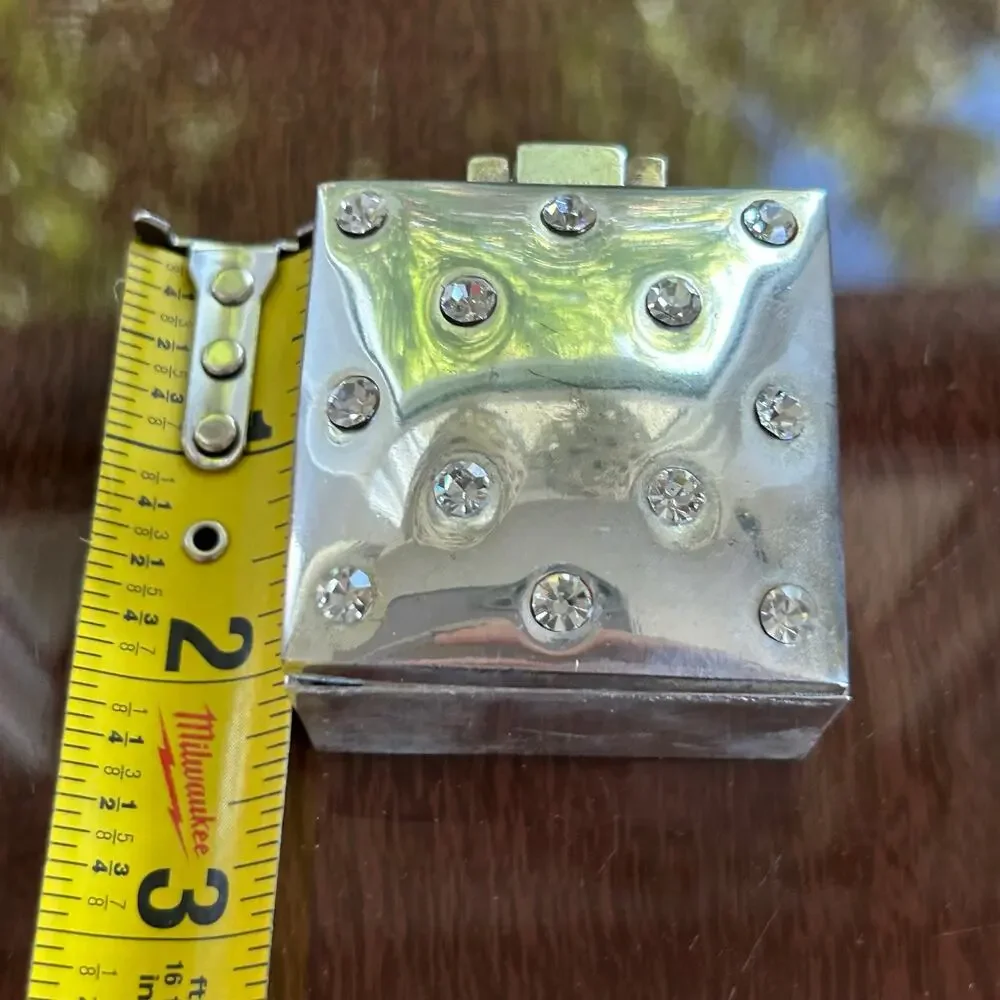 Vintage Silver Plated Rhinestone Studded Trinket Box – 2” Square Jewelry Box